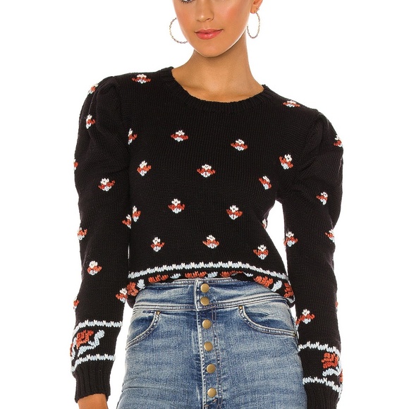 TACH Sweaters - TACH Ninette Puff Sleeve Embroidered Crop Sweater